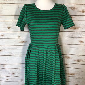 LuLaRoe M Amelia Green Grey Striped EUC